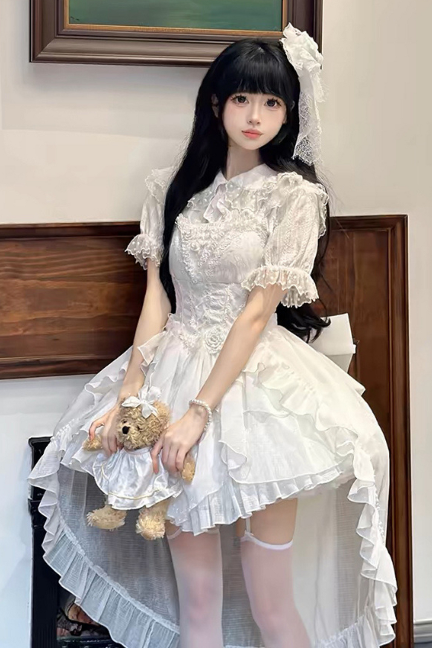 ホワイトムーンフィッシュボーンライトプリンセスロリータドレス