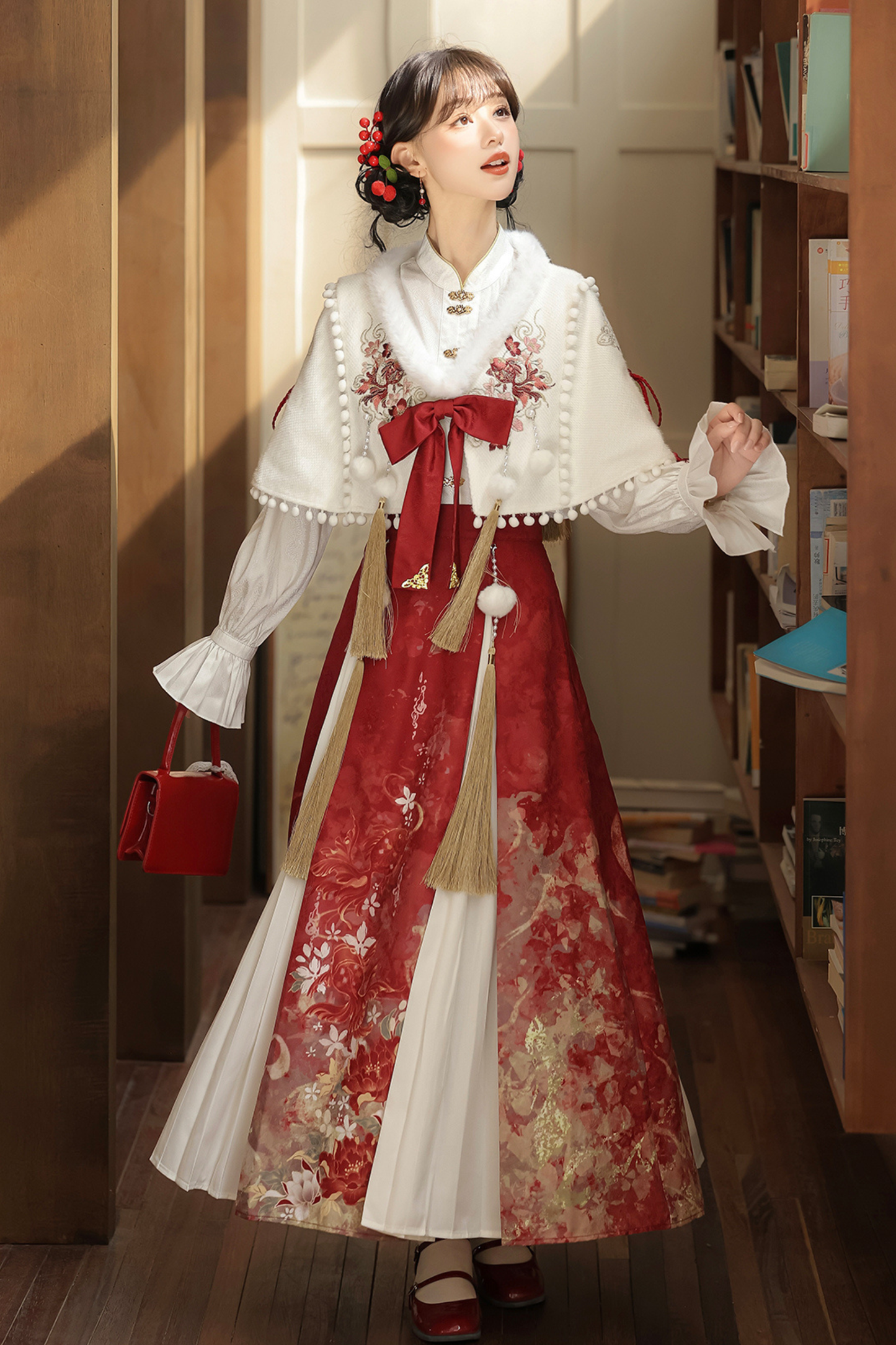 Retro china shawl + top + skirt