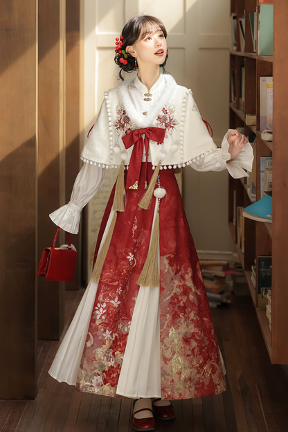 Retro china shawl + top + skirt