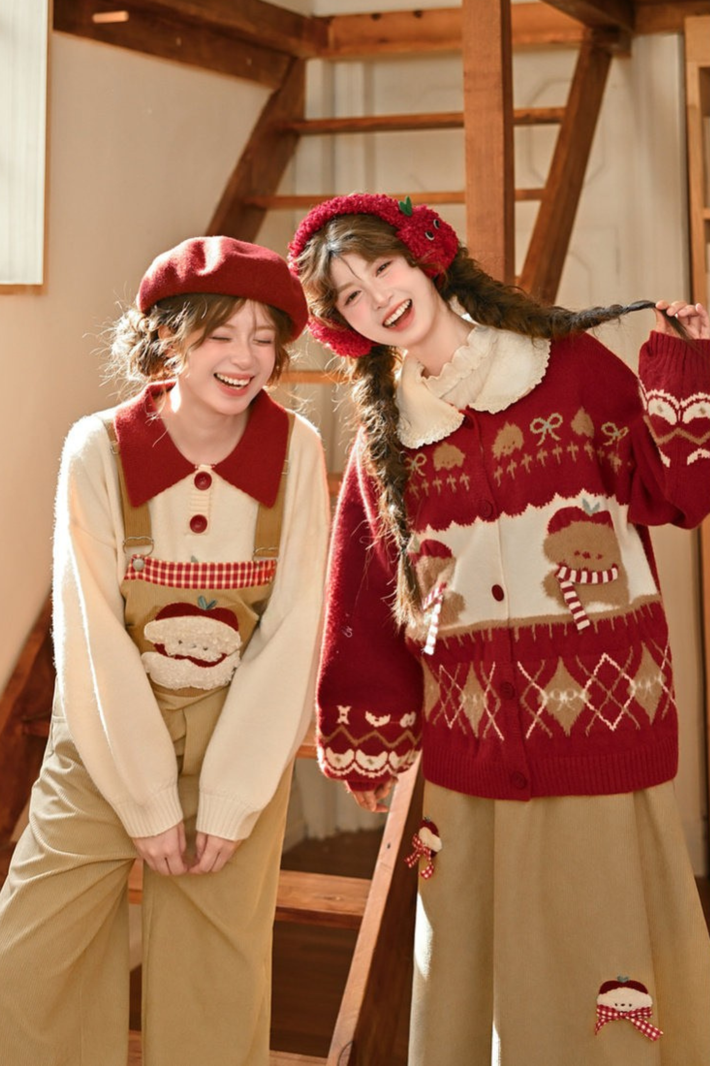 アニマルニットポロセーター+カーディガン