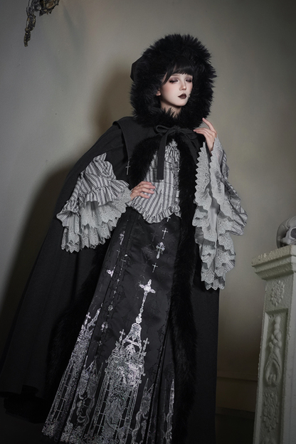 ダークゴシックフリースフードマント