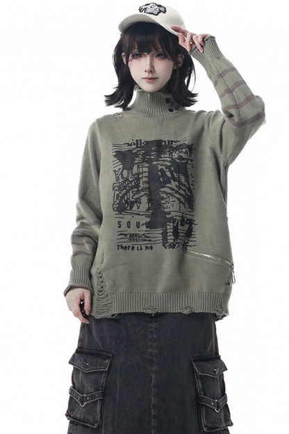 ストライプパッチワークデザインセーター