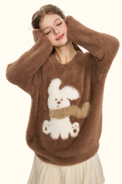 クリームチェスナットココアバニーファーニット