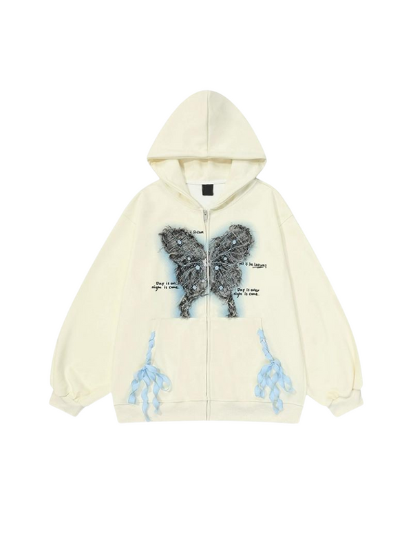 Butterfly Ribbon Hooded Sweatshirt Loose Jacket
