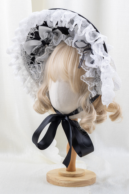 エレガントロリータボンネット+ヘアバンド+リボンクリップ+ハットクリップ+スリーブ