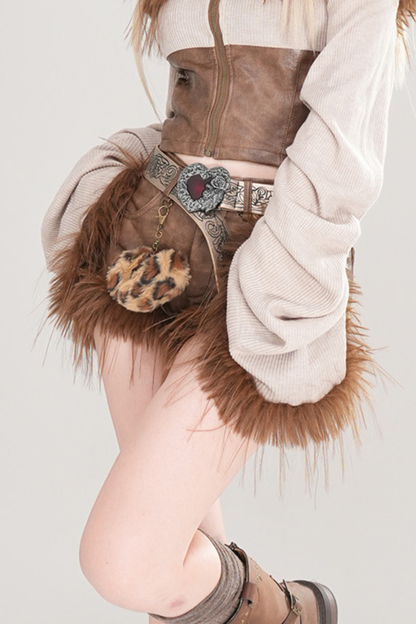 Y2Kミラードプーレザーホットパンツ