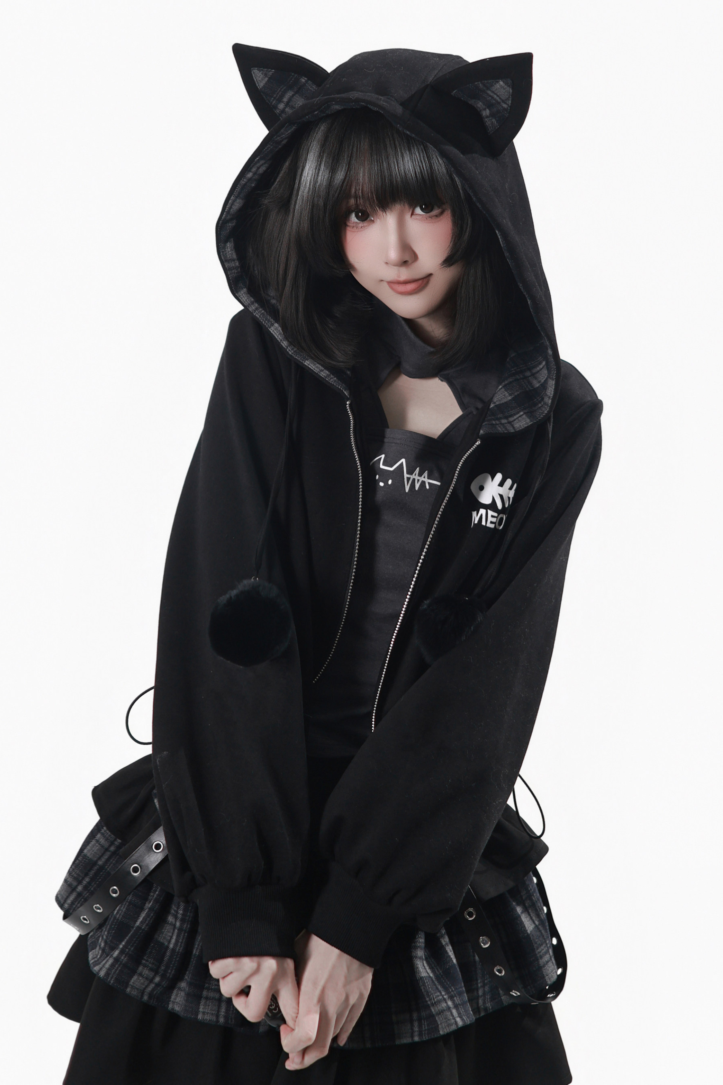 貓耳外套+蛋糕裙+上衣+條紋腿套