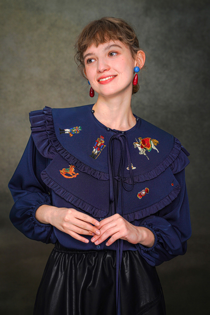 フレンチレトロショールデザインブラウス