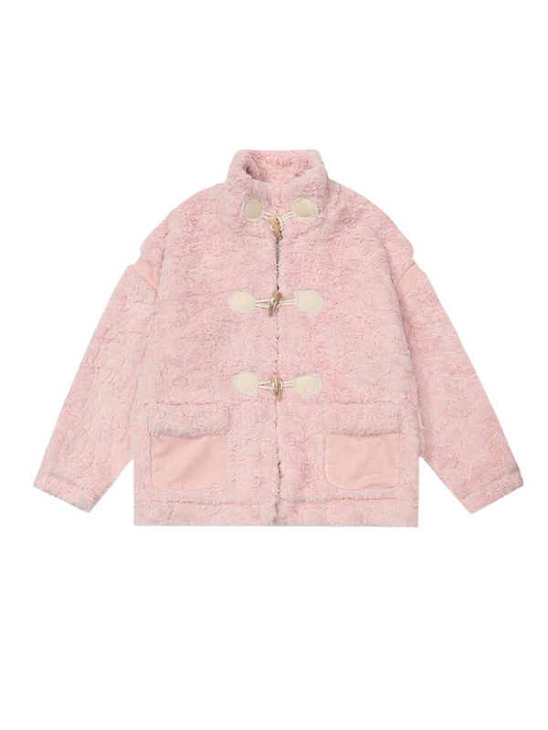 ホーンボタンプラッシュルーズコットンウィンターコート