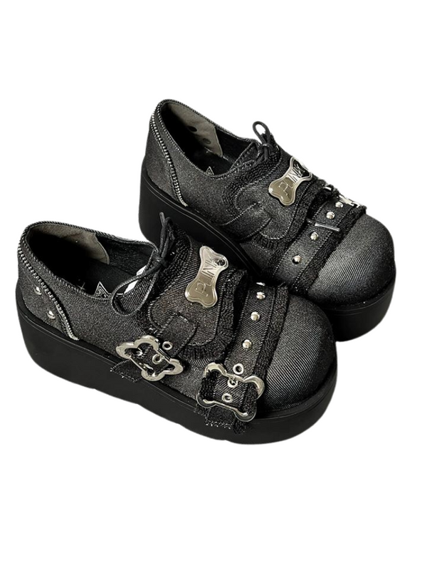 Angel Puppy Punk Style Round Toe Platform Shoes [Denim, Enamel