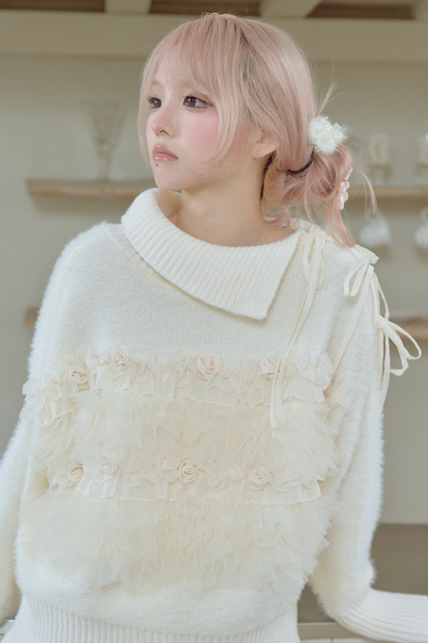 Rose Pleated Lace Sweater