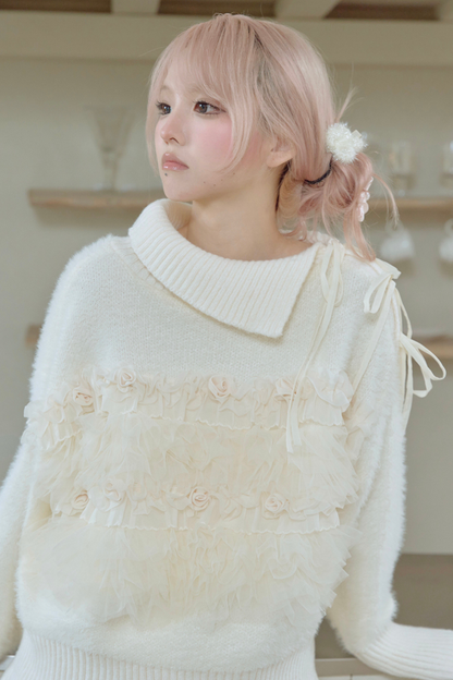 Rose Pleated Lace Sweater