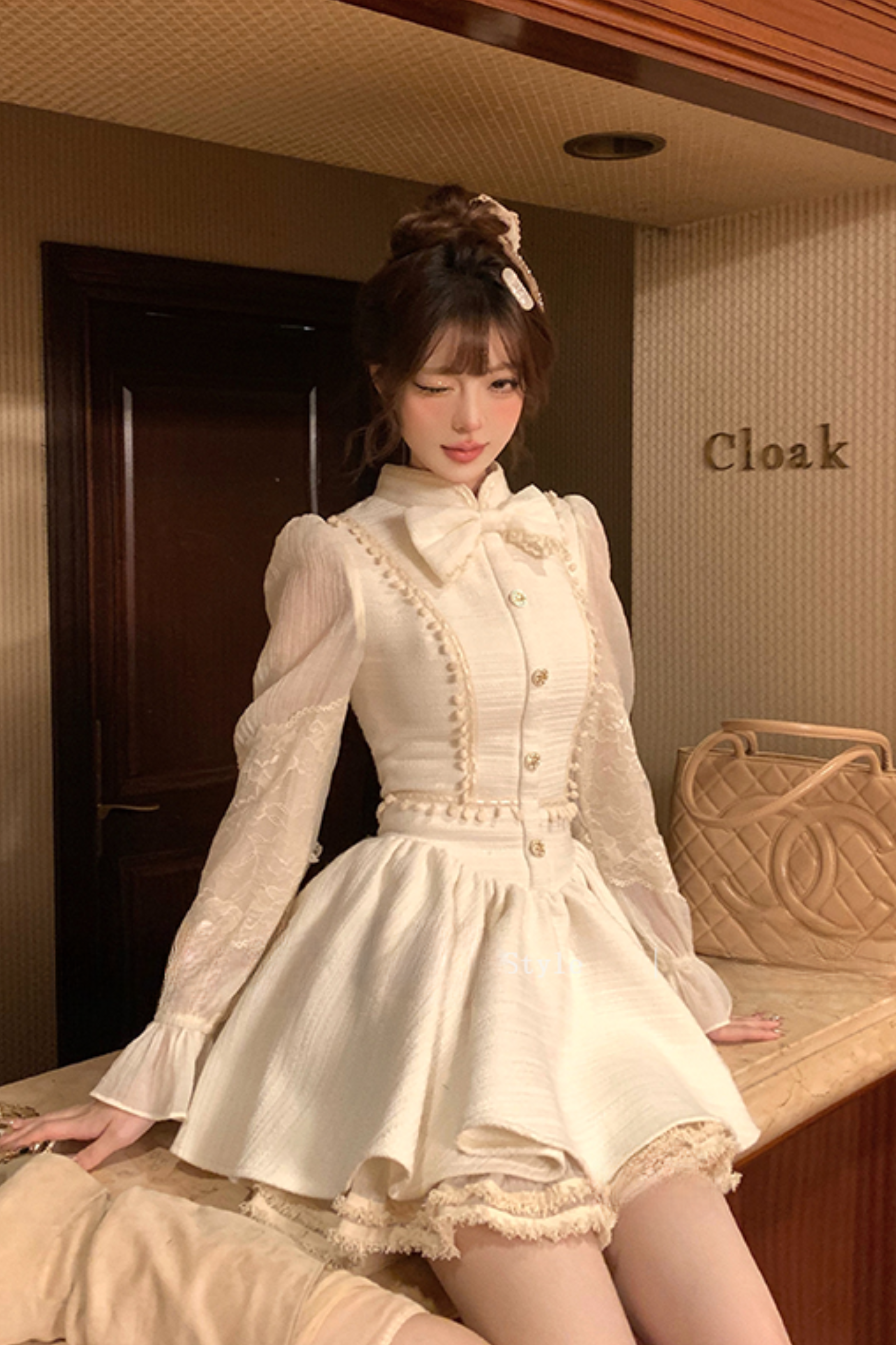 french princess dress Heavy French style princess dress with chest pad, puff sleeves, off-th Lee Nhi Boutique