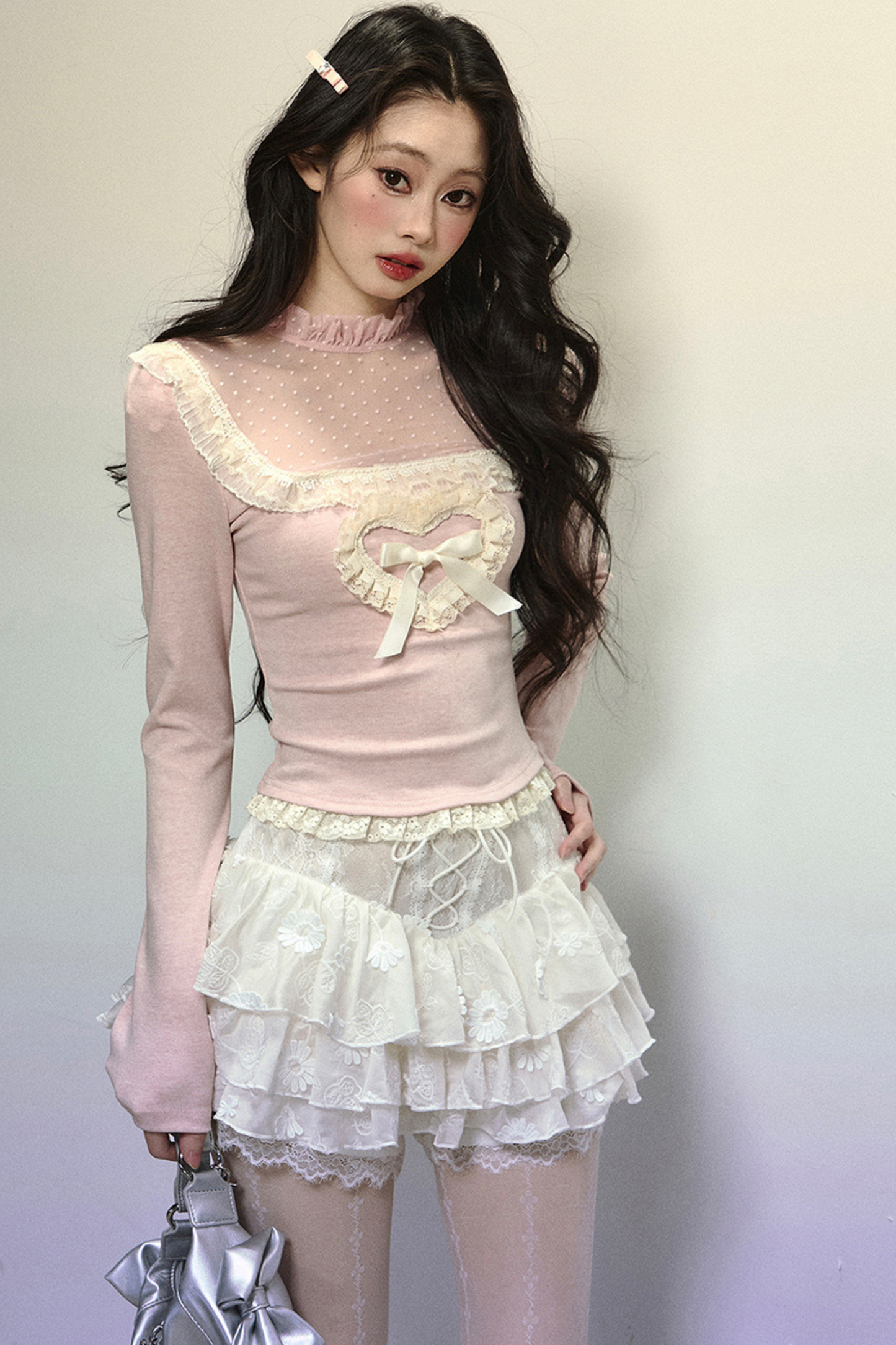 [Pre-order item] Heart Frill Ribbon Design Sweet Top