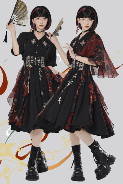 チャイナエンブロイダリードレス+ベルト+ガードル