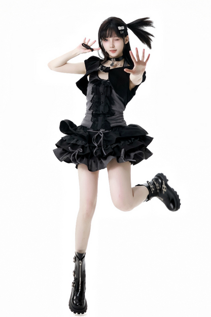 ヴィンテージショートカーディガン＋レースホルターネックトップス＋スカート