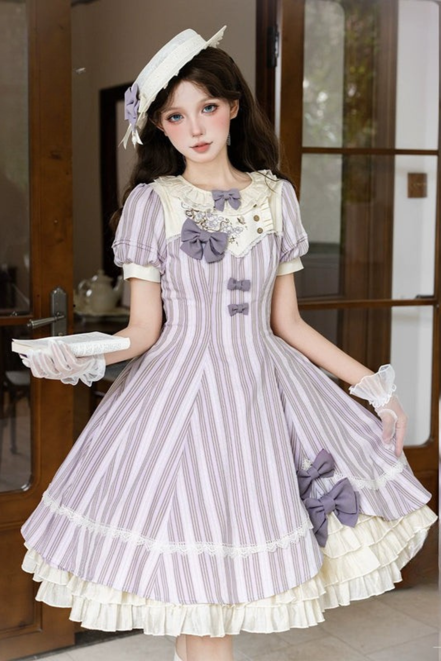 【预售商品】条纹洛丽塔连衣裙+蝴蝶结发夹