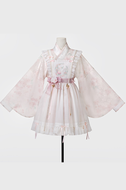 レトロホワイトピーチペチドレスセット