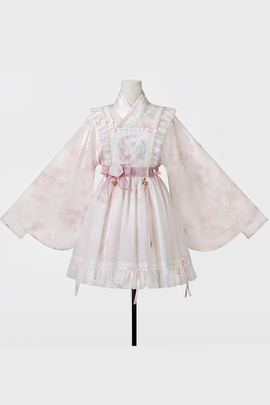 レトロホワイトピーチペチドレスセット