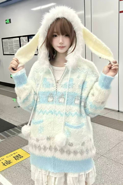 ラビットフードニットカーディガン