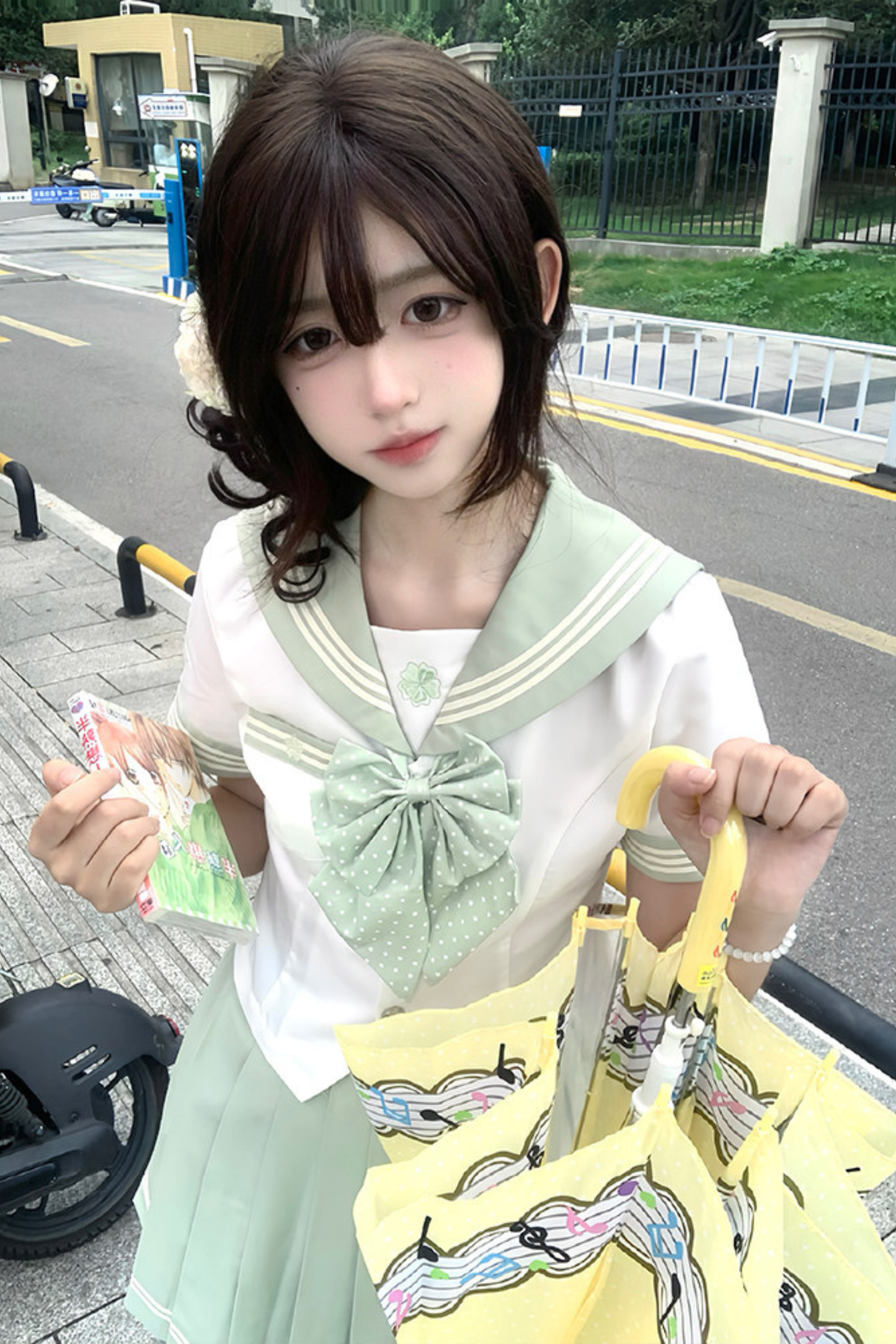 粉彩水手服上衣+裙子+絲帶