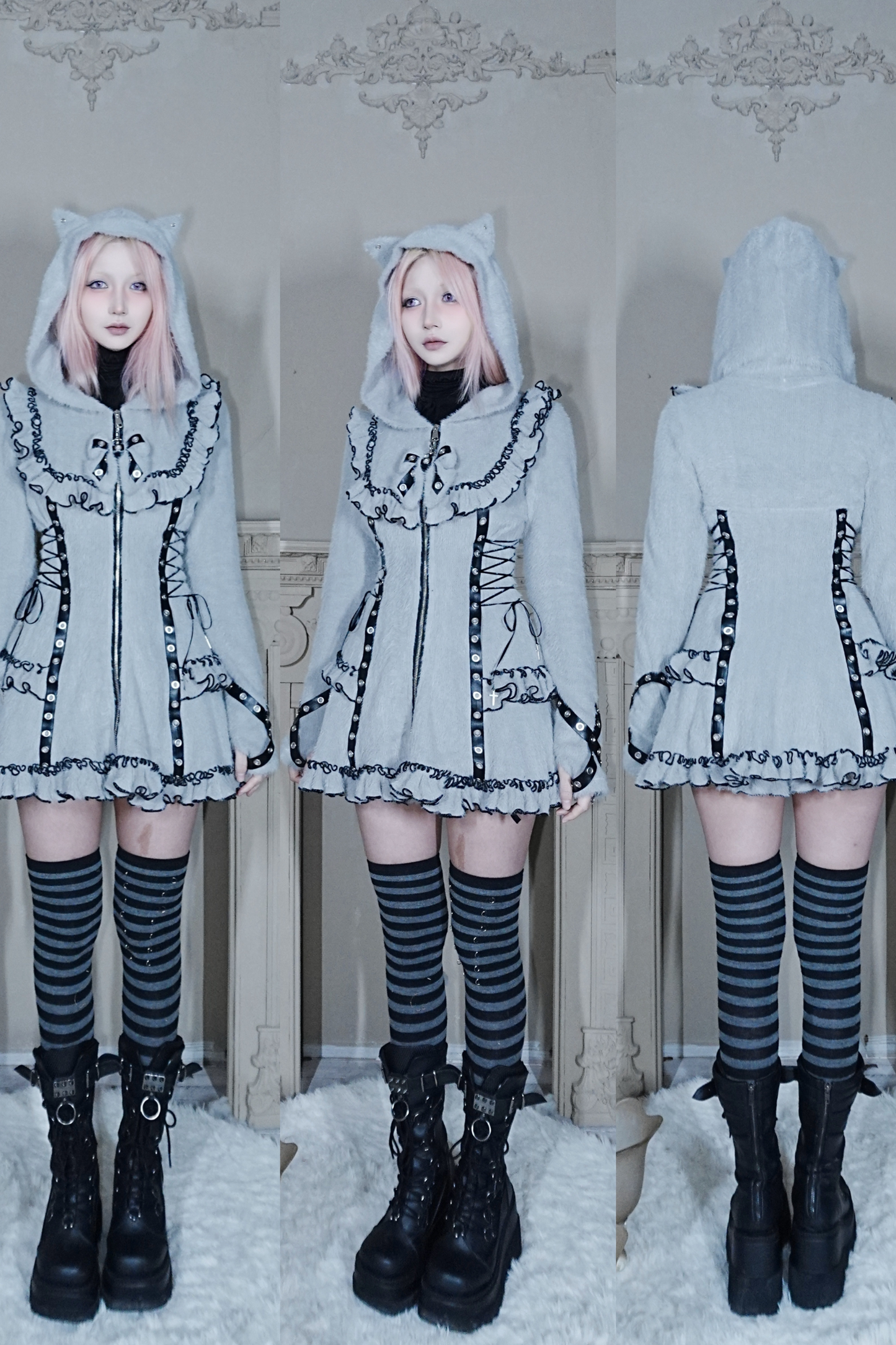 Cat Ear Hood Zipper Dress