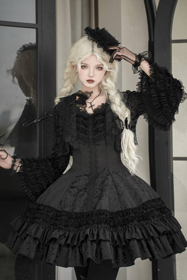 ダークテーラースリムゴシックロリータドレス+アウター