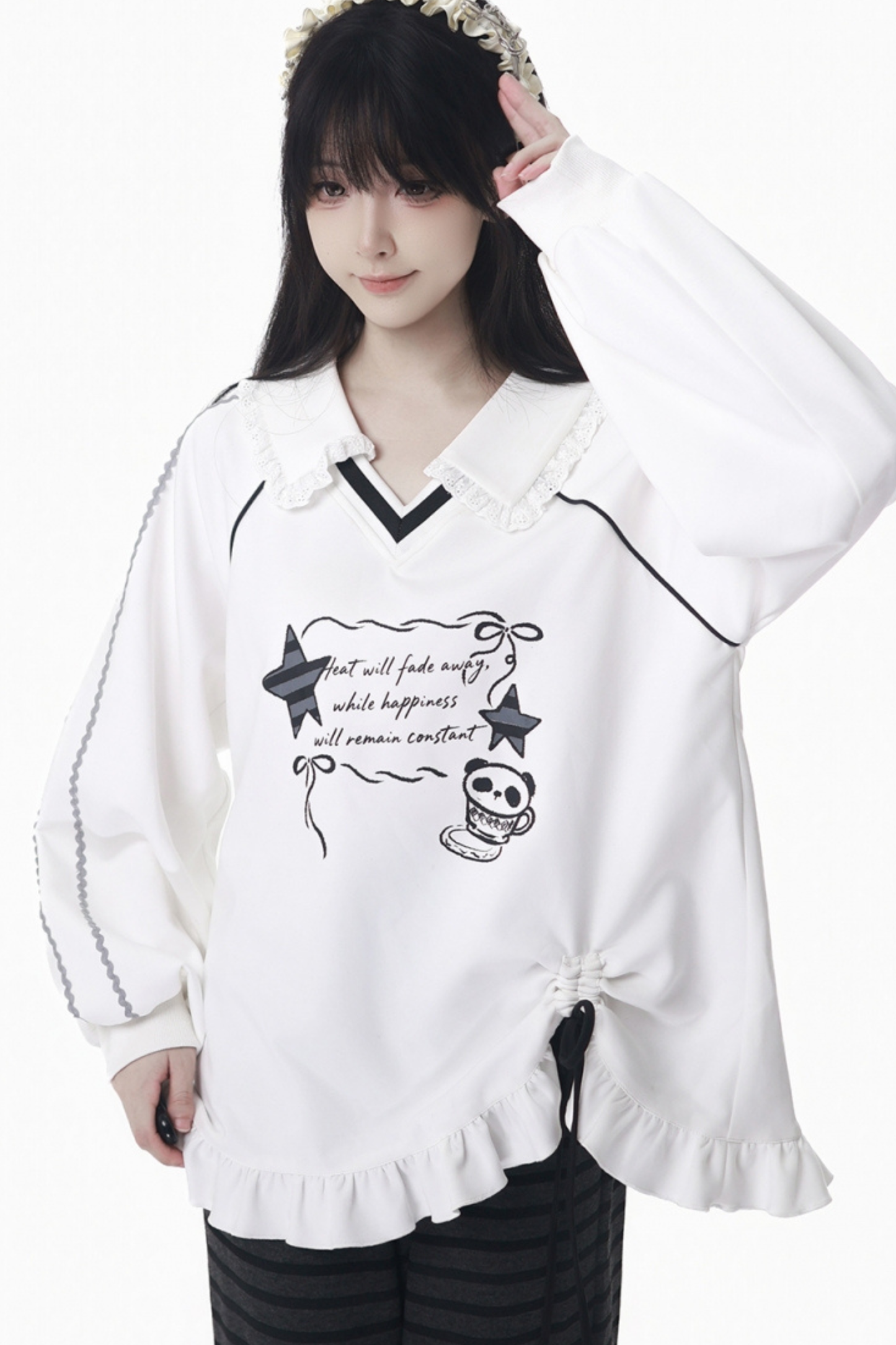 ラペルレーススタートップス+フリルパンツ