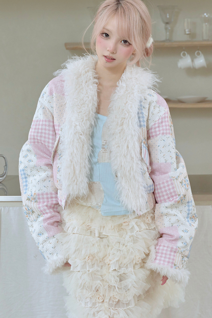 Floral Patchwork Fur Jacket