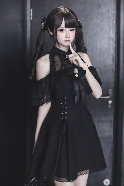 【3月15日予約締切】ダークゴシックシフォンドレス+リボン