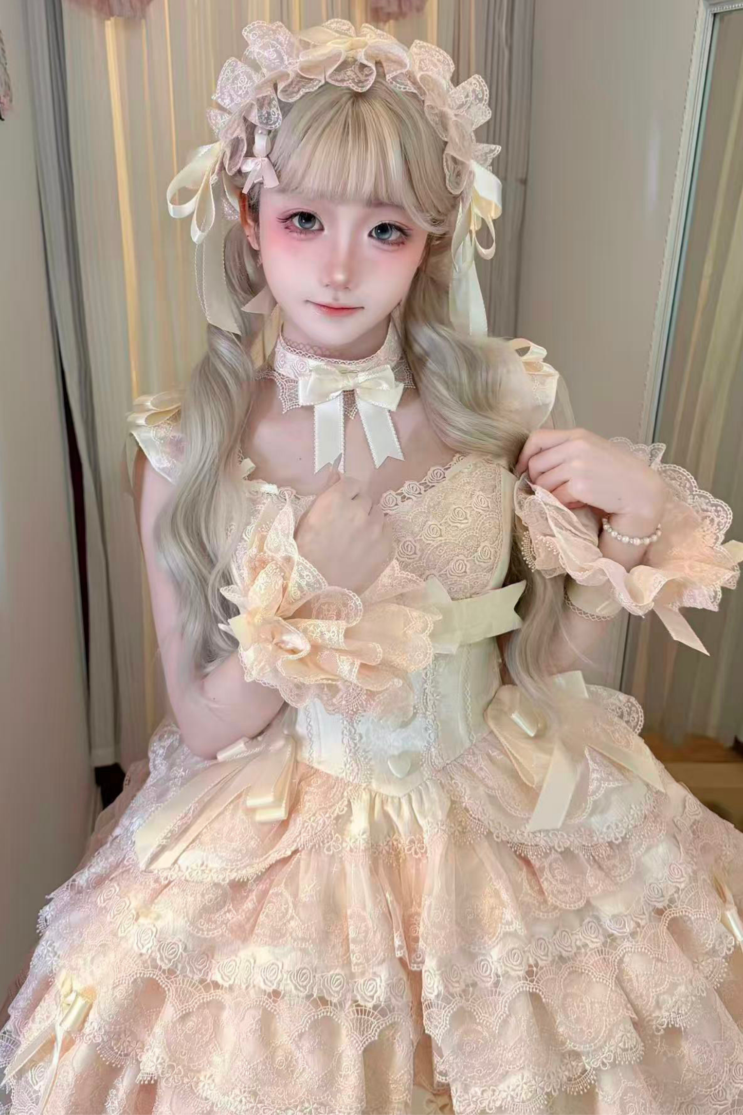 【予約商品】プリンセスバレエケーキロリータドレス+ヘアバンド+ネックレス+スリーブ+テール