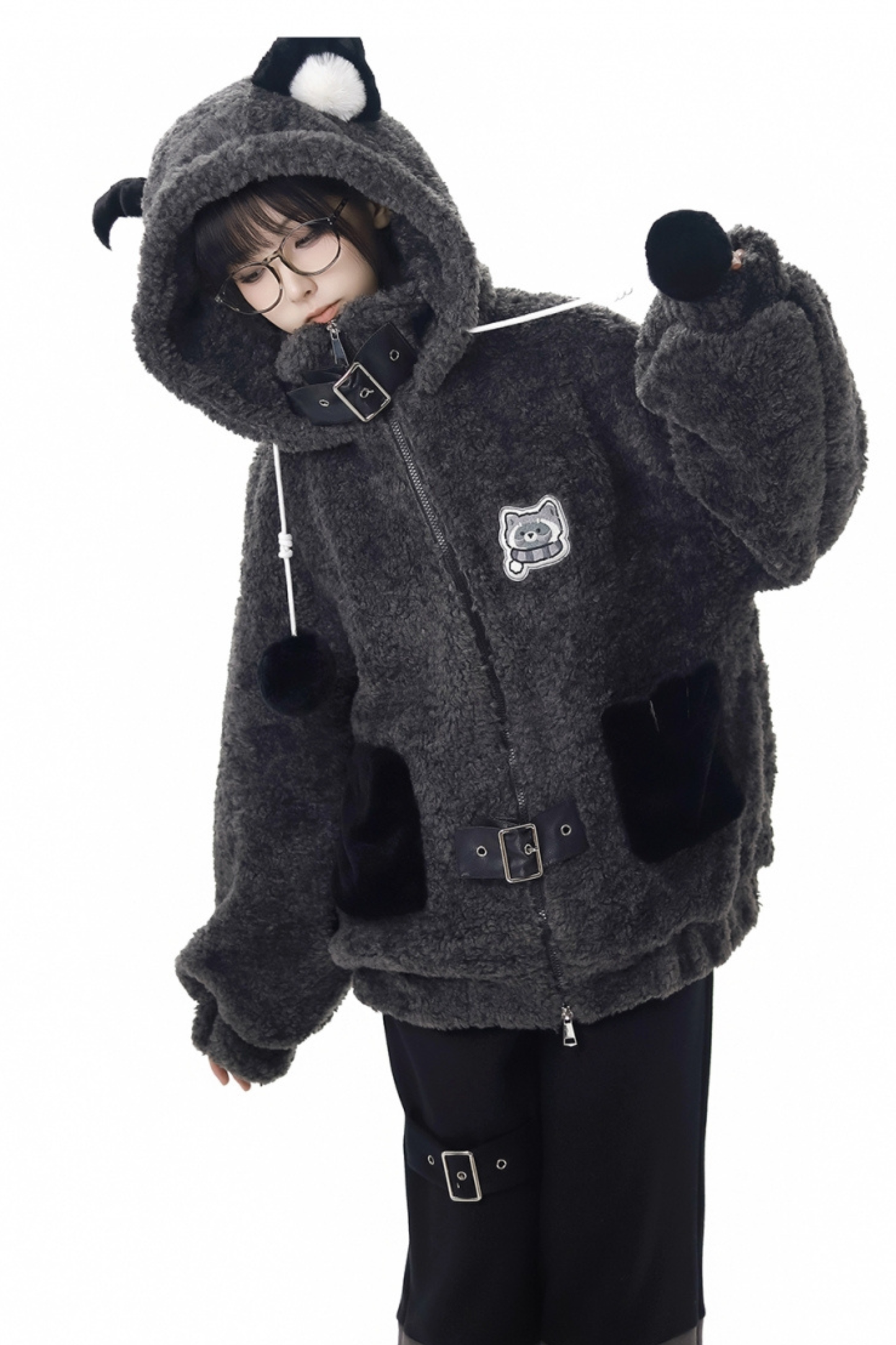 Tanuki fur jacket + sweatshirt + skirt + pants + leg covers