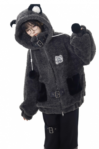 Tanuki fur jacket + sweatshirt + skirt + pants + leg covers