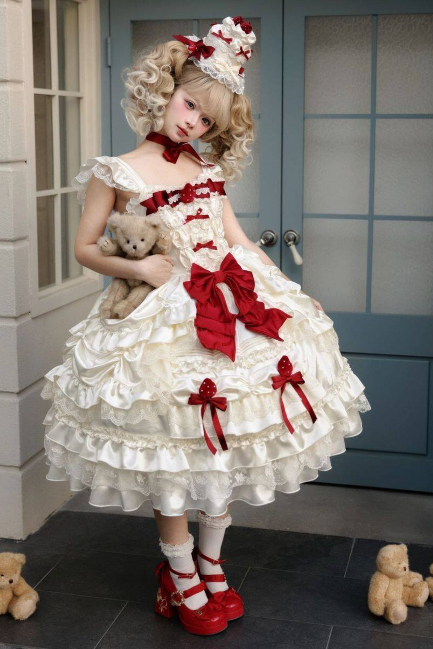 스위트 퓨어 로리타 드레스 + 꼬리 + 리본