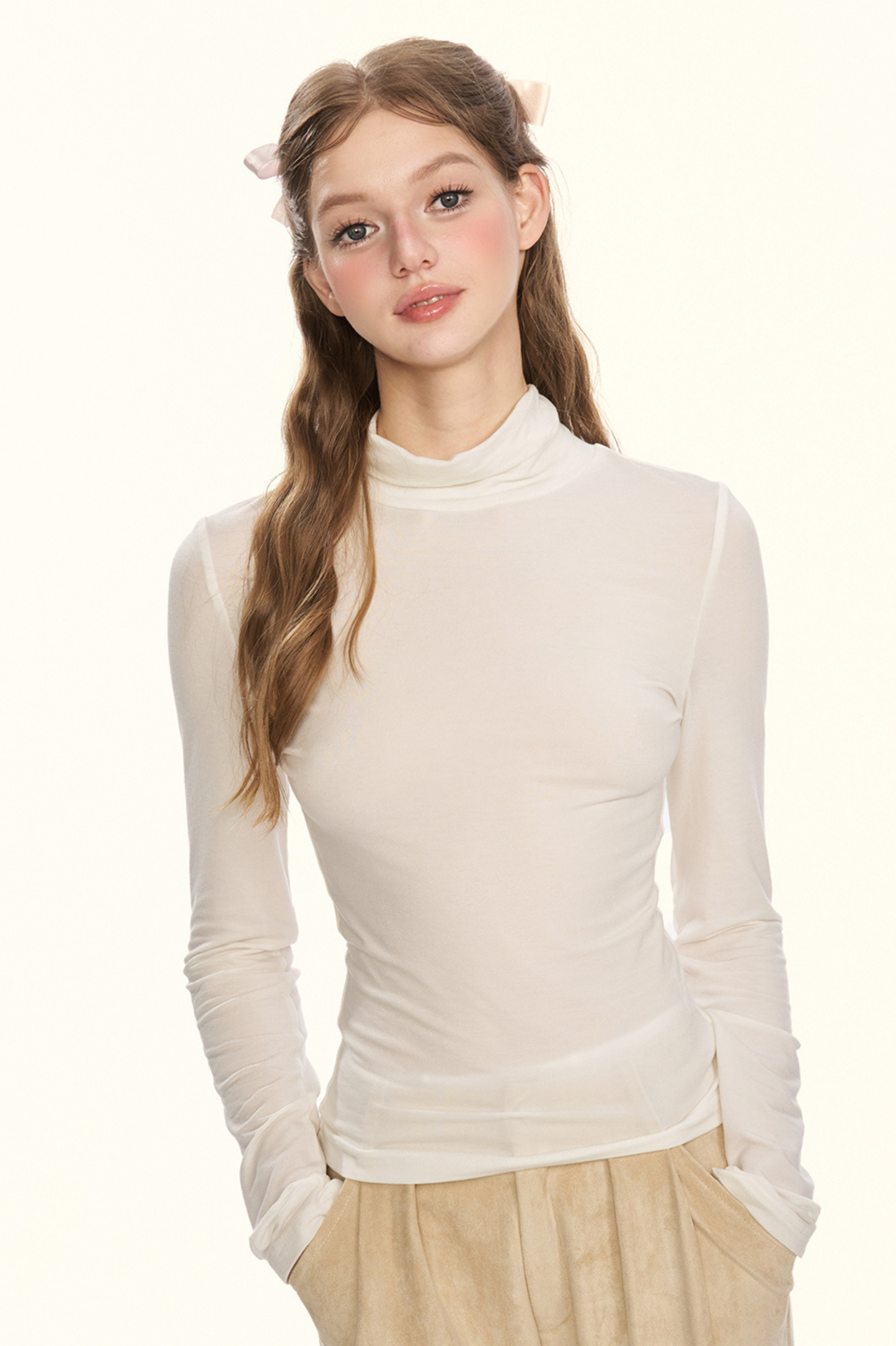 テンセルウールブックハイネックトップス