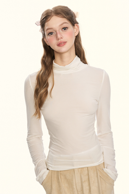 テンセルウールブックハイネックトップス