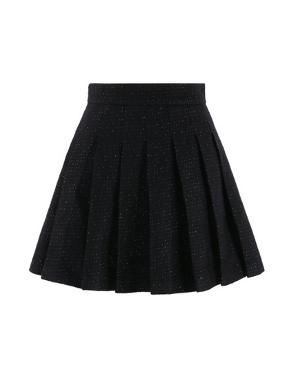 Diamond Fragrance Style Black Short Jacket + Pleated Skirt