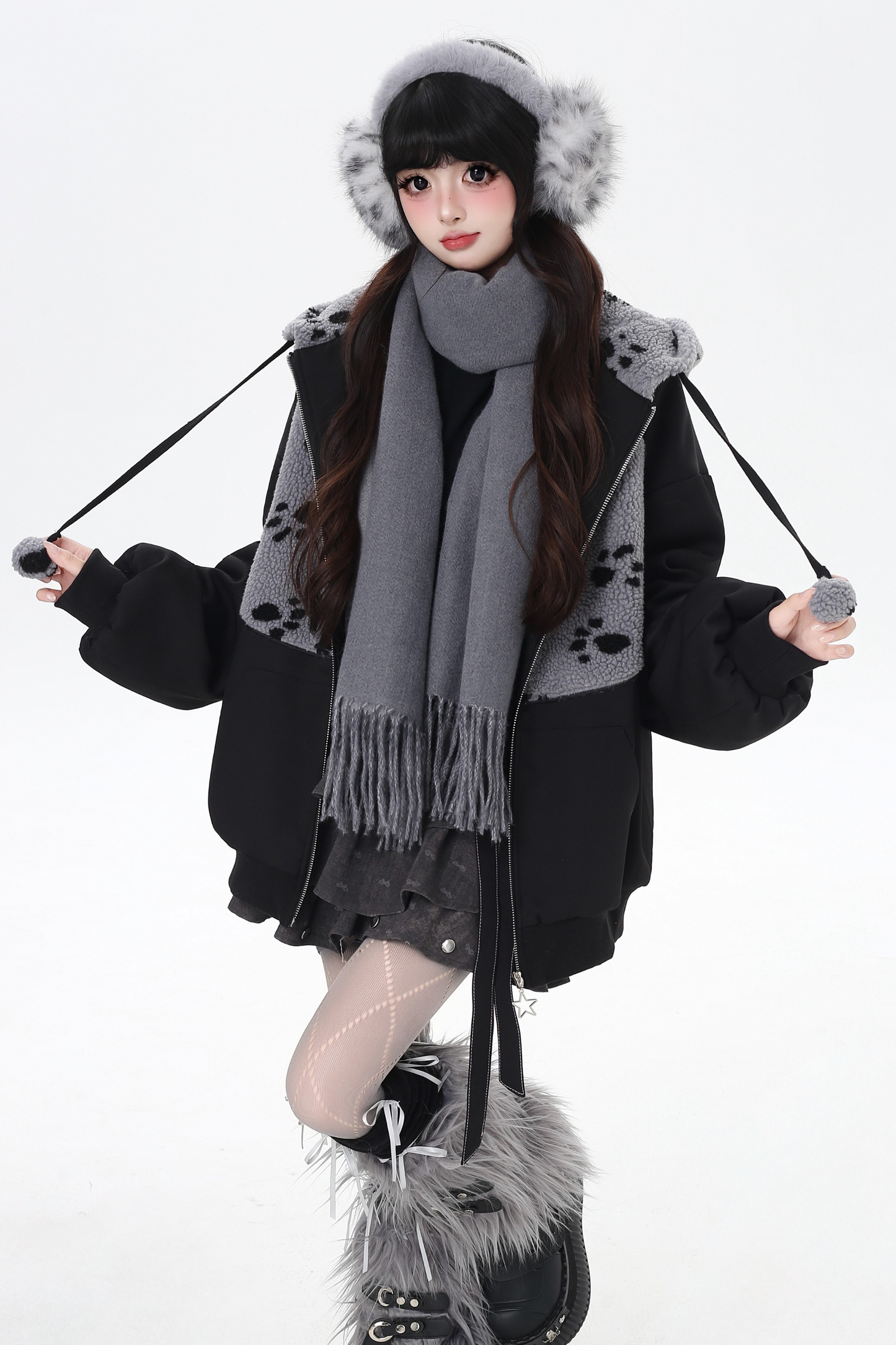 Dark Sweet Cat Ear Fleece Loose Jacket