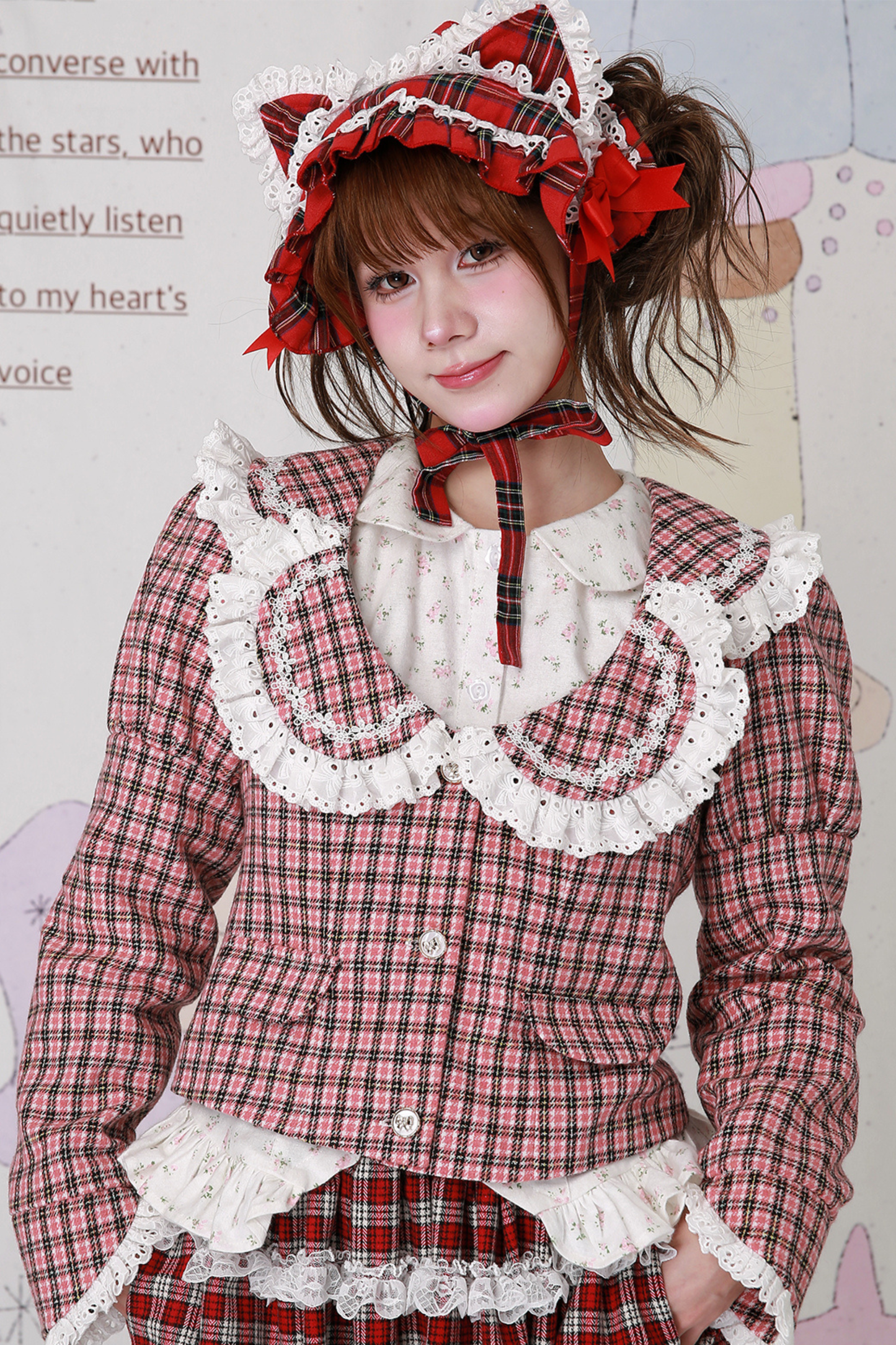 チェックレースレトロクラップカラージャケット