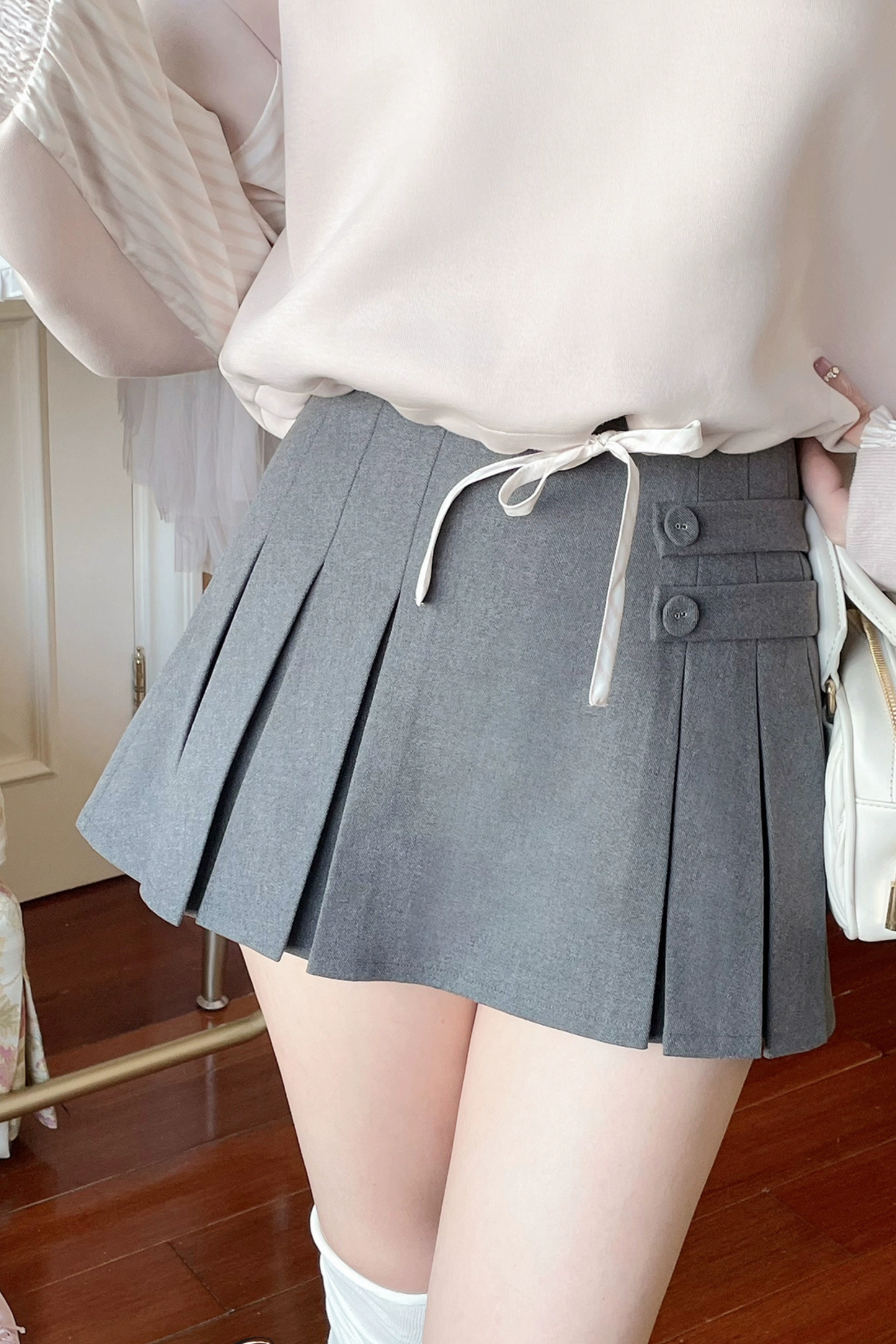 Wool High Waist Slim Double Pleated Skirt