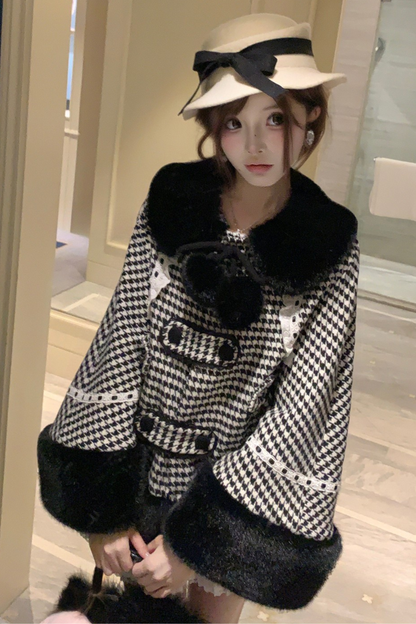 千鳥格子ケープコート