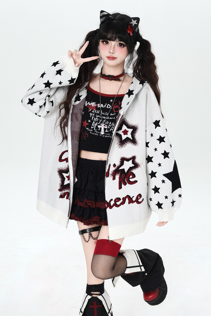 Star Gothic Bicolor Hooded Knit Cardigan
