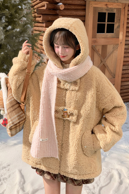 ベアバックルフードファーコート