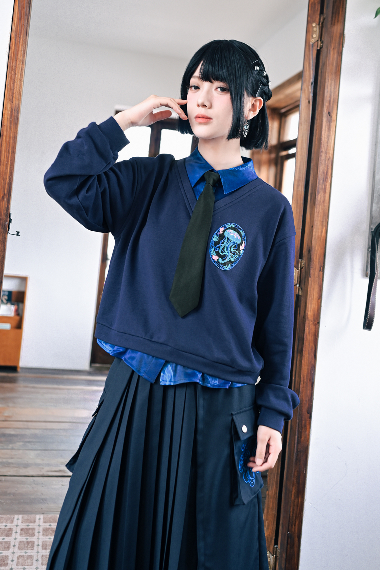 Faux Two-piece College Tops