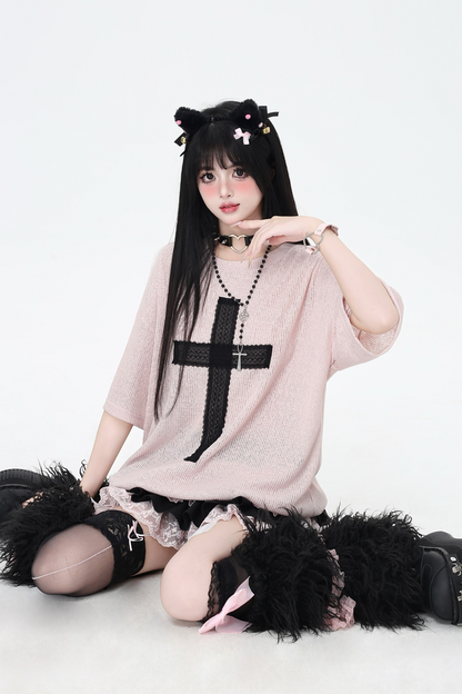 サブカルチャークロスパッチルーズトップス