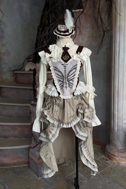 스트라이프 레이스 티어드 스커트