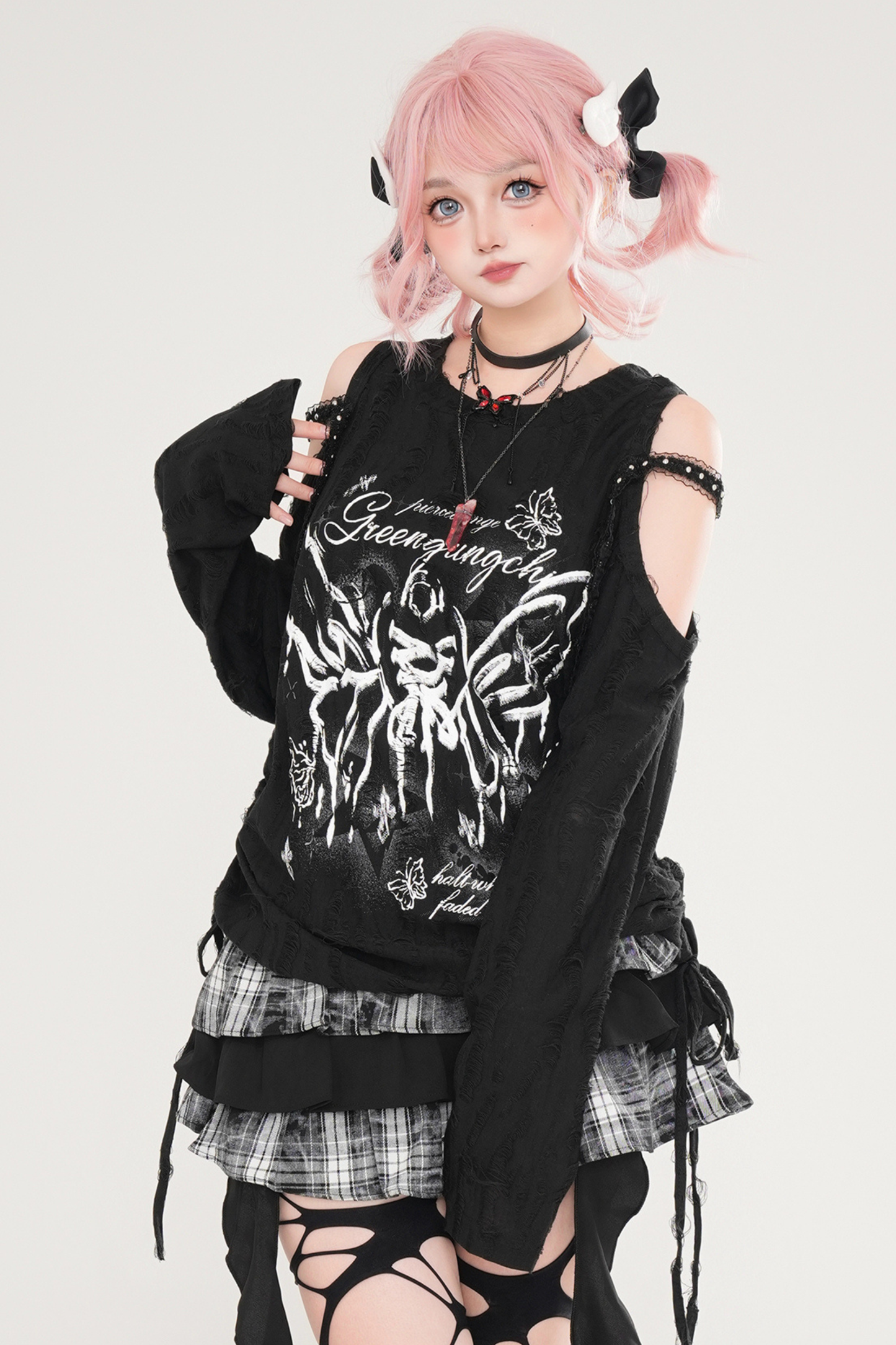 Butterfly Print Strap Off-the-shoulder Top