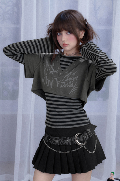 ボーダーツーピーススーツフードトップス