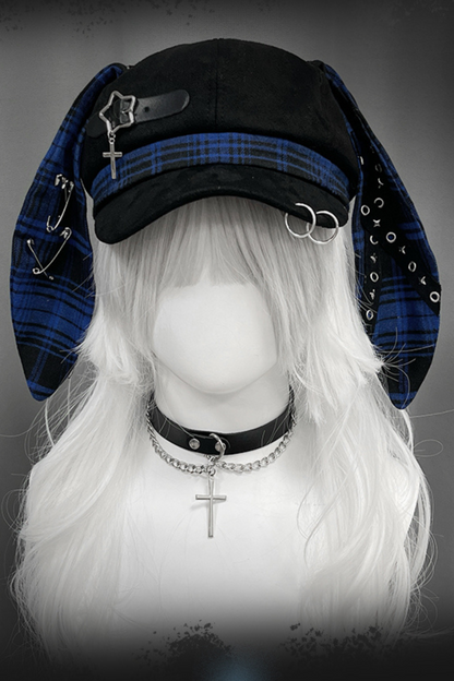 チェックうさ耳サブカル帽子