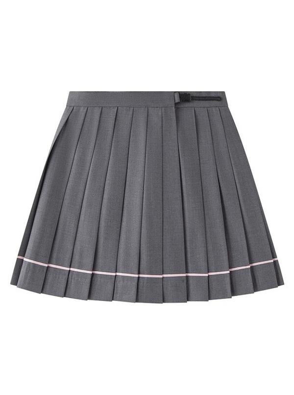 Double-breasted sailor top with ribbon + pleated line skirt